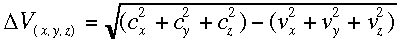 [Missing Graphic of an Equation] (18k) The difference between the 2 velocities--in the x, y, and z directions.